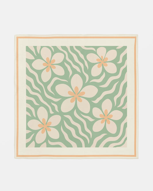 Plumeria Waves Silk Scarf in Pastel Green