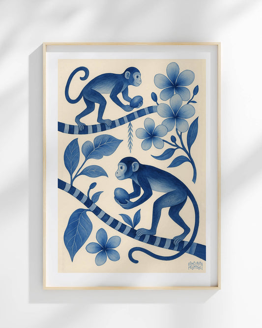 Indigo Monkeys Art Print