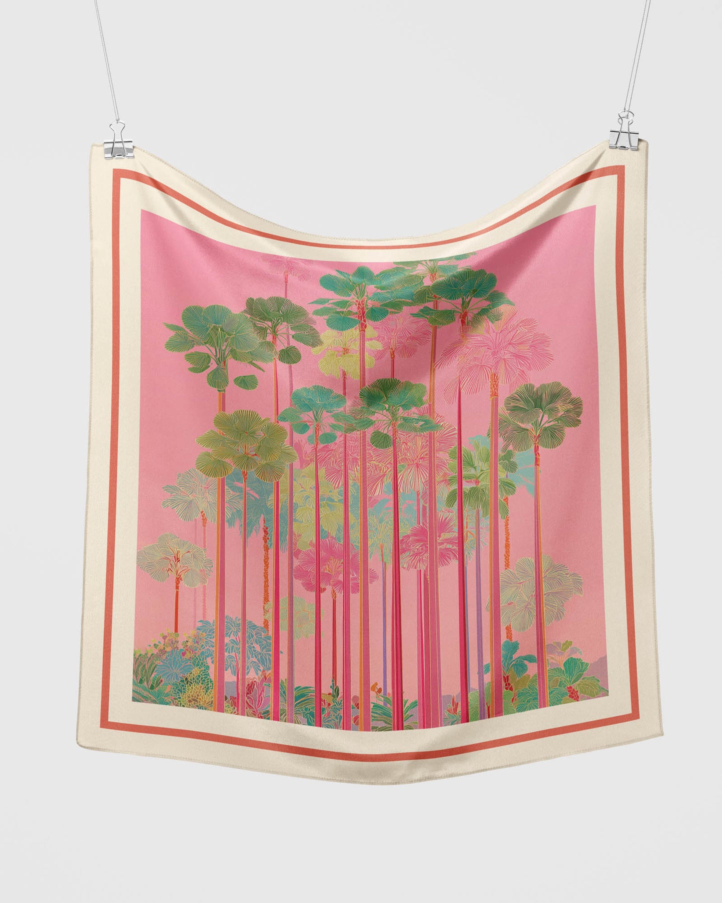 Pink Palm Trees Silk Scarf