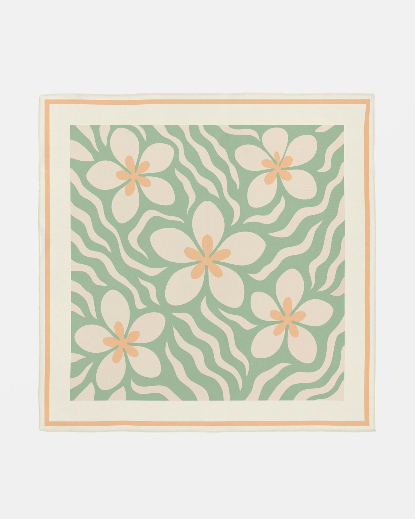 Plumeria Waves Silk Scarf in Pastel Green