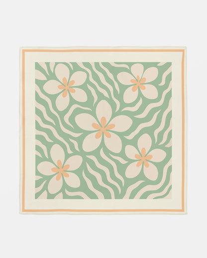 Plumeria Waves Silk Scarf in Pastel Green